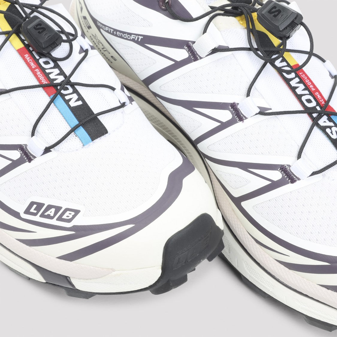 Salomon White Vanilla Textile Sneakers With Plum Accents