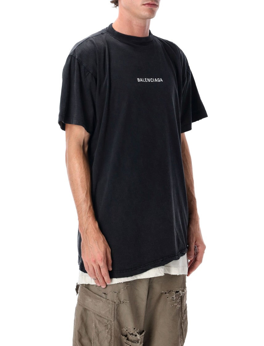 Balenciaga Back Double Black Faded Dry Jersey T-Shirt