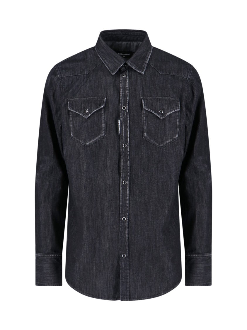 Dsquared2 Black Denim Fashion Western Shirt