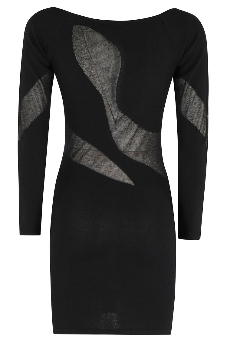 Federica Tosi Black Semi-Sheer Inserts Boat-Neck Viscose Mini Dress