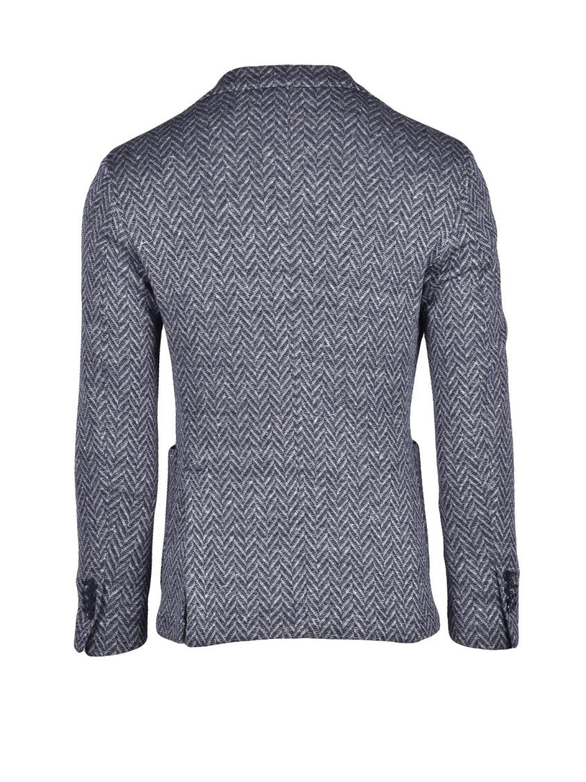 Luigi Bianchi Tailored Herringbone Blue Blazer With Unlined Construction