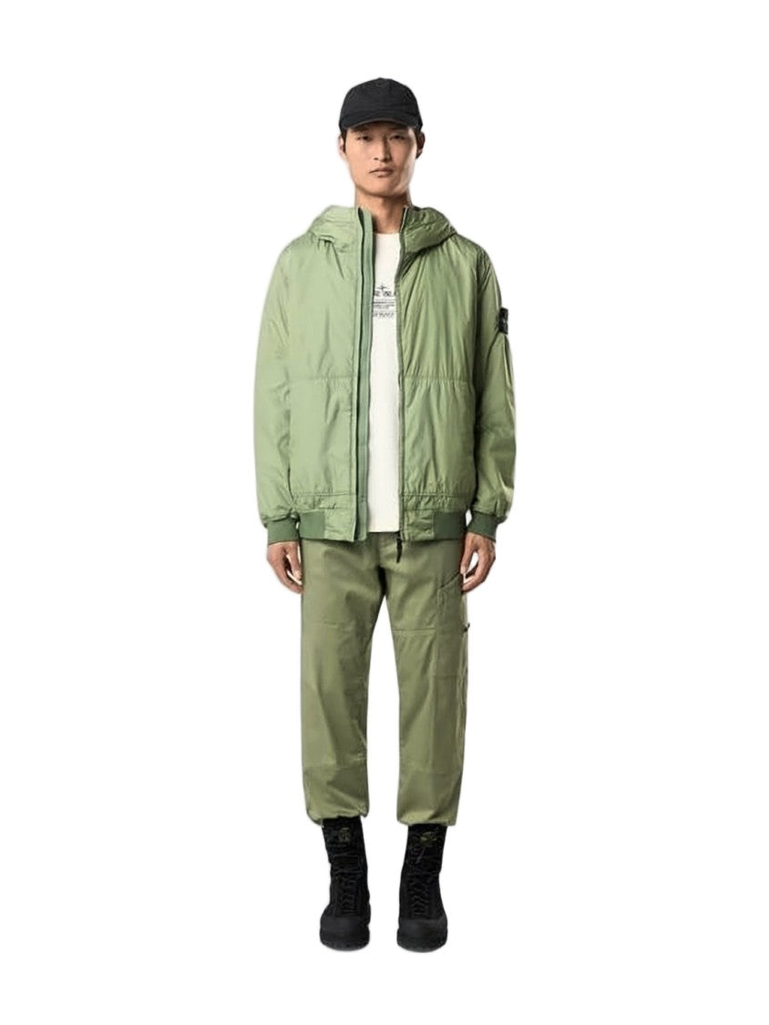 Stone Island Hooded Lightweight Green Jacket With Distinctive Patch