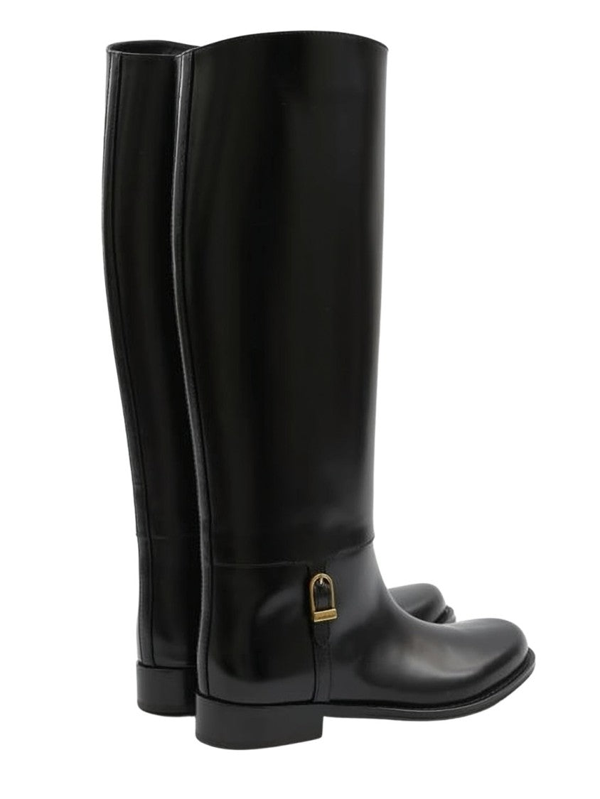 Saint Laurent Polished Calf Leather Knee-High Boots