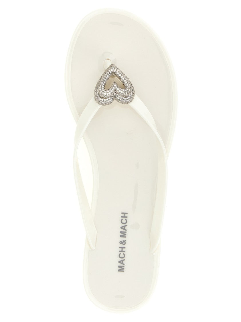 Mach & Mach Rubber 'Double Heart' Sandals With Crystal Embellishment