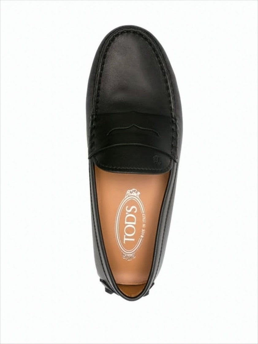 Tod's Penny Strap Black Leather Loafer With Pebbled Sole