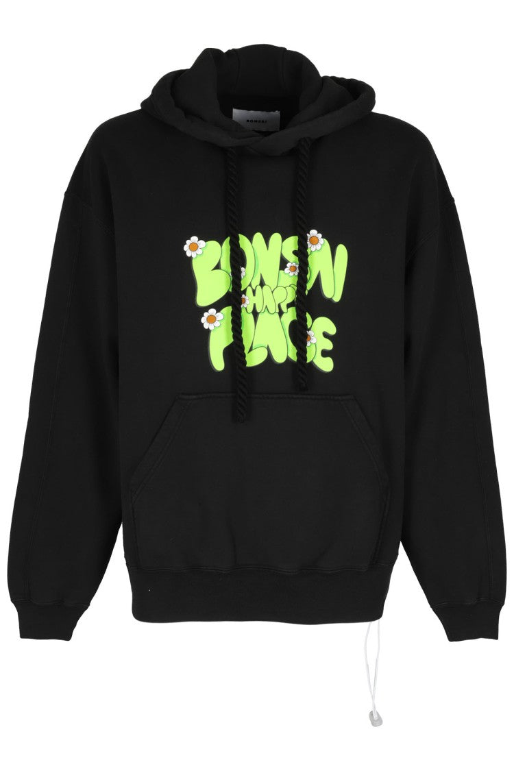 Bonsai Black Drawstring Hoodie Sweatshirt