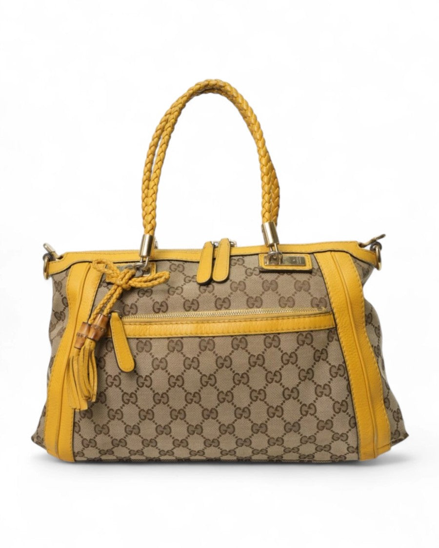 Gucci Medium Zip Bamboo Shopper In Yellow
