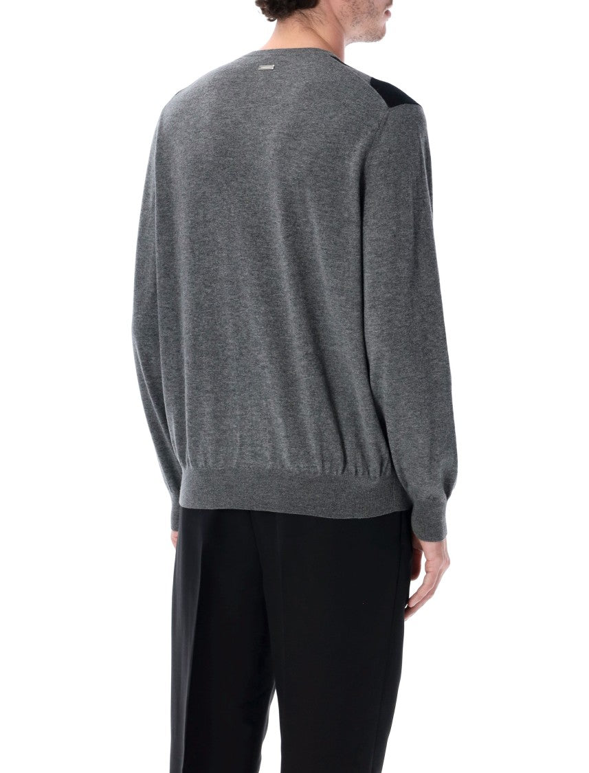 Ferragamo Grey Virgin Wool Argyle V-Neck Sweater