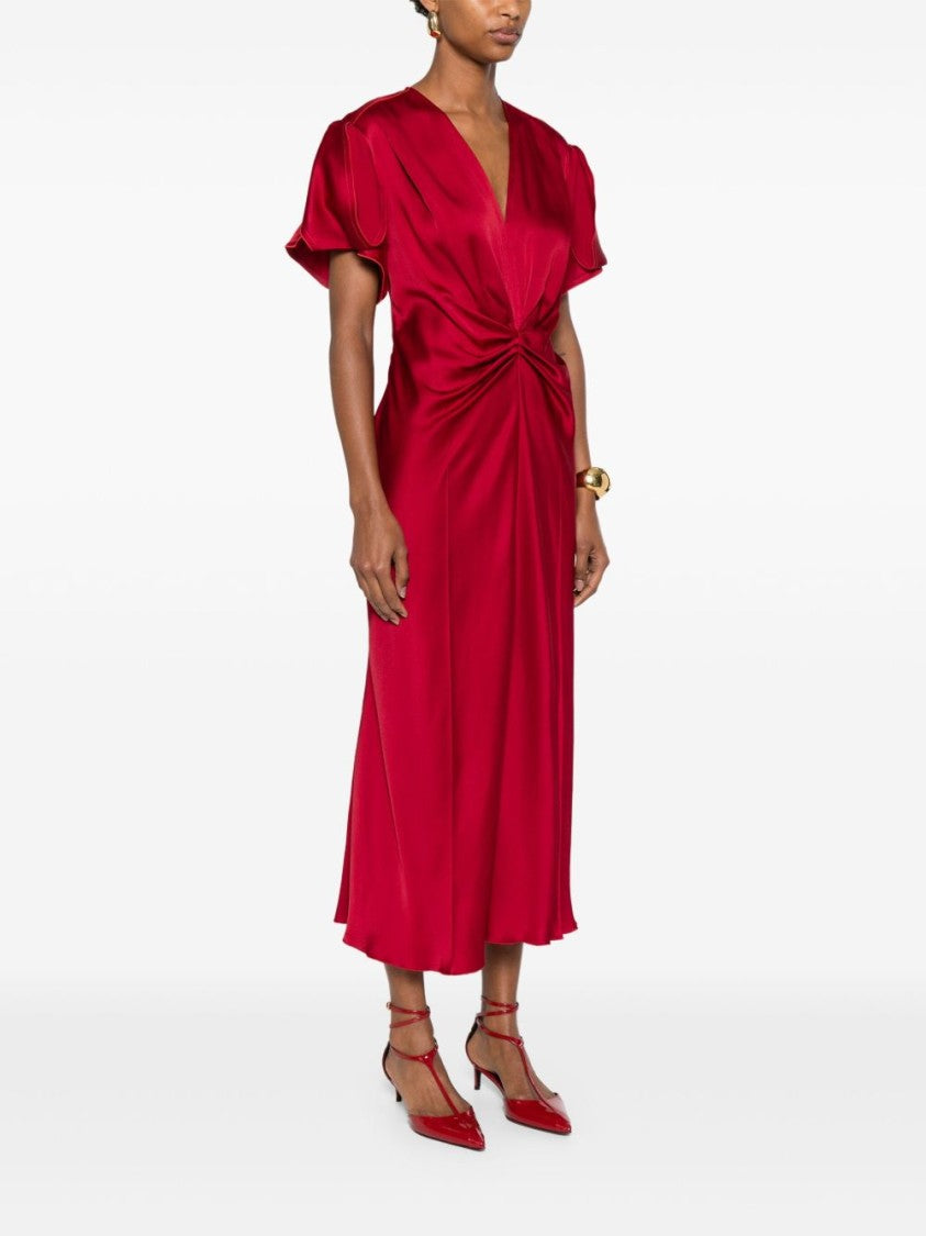 Victoria Beckham V-Neck Fitted Waistline Dress With Concealed Zip