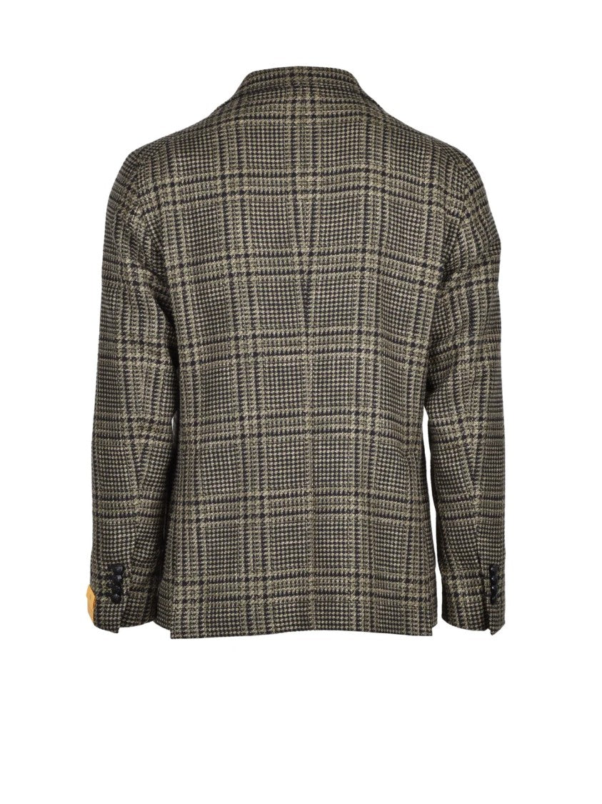 Tagliatore Green/Black Checkered Rounded Virgin Wool-Blend Jacket