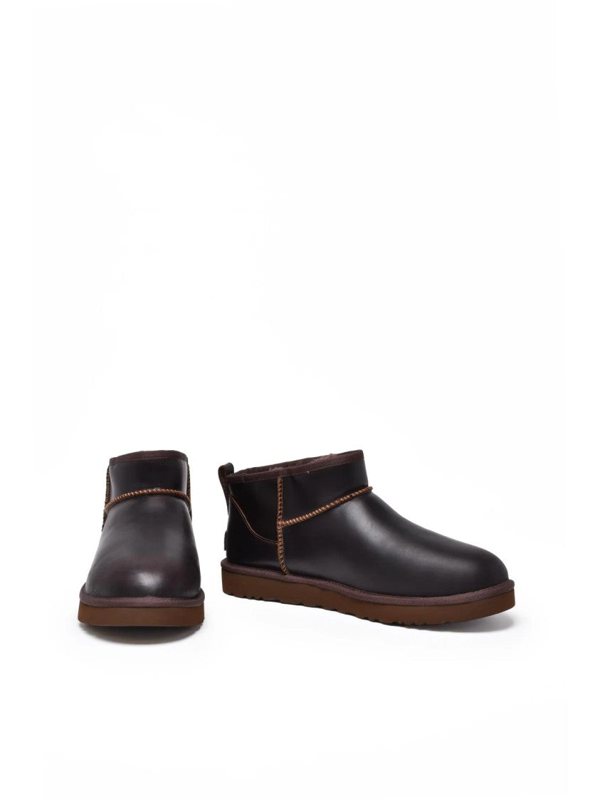 Ugg Brown Leather Plush Mini Boots