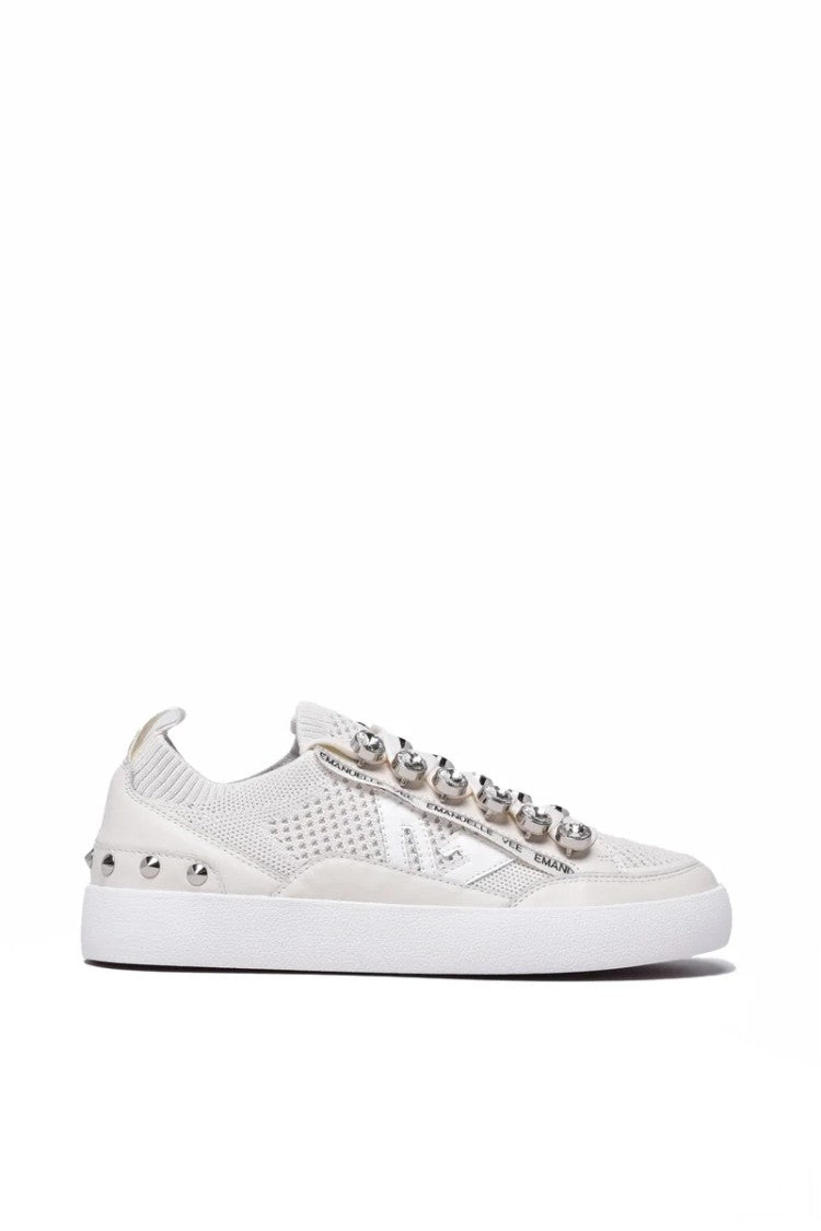 Emanuélle Vee White Leather Rubber Sole Sneakers