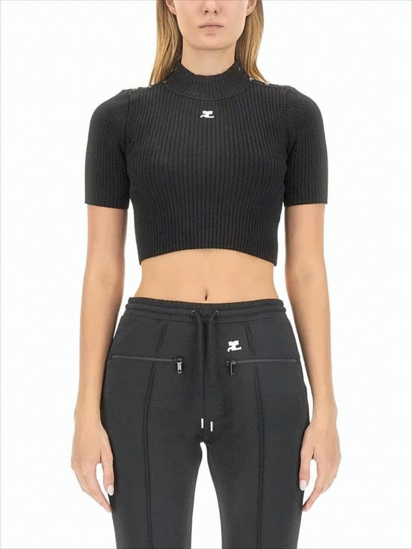 Courrèges Fitted Ribbed Crop Top With High Neckline