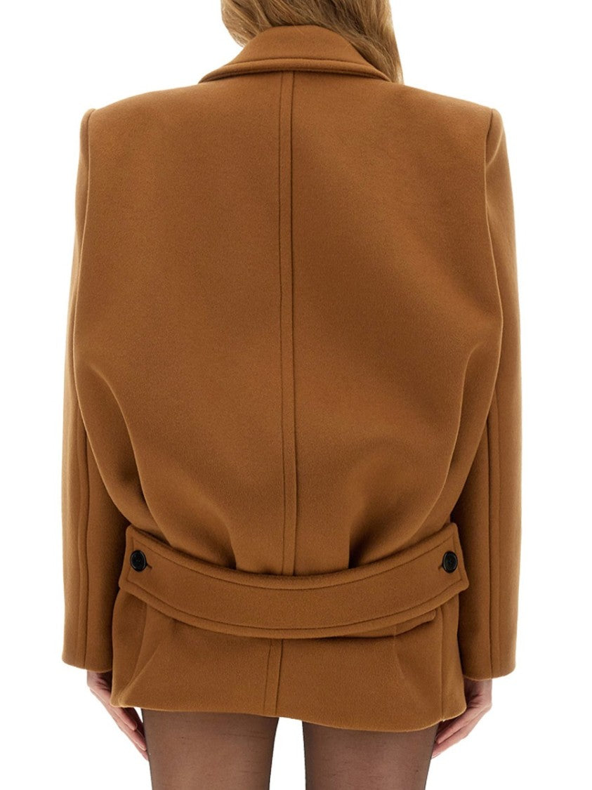 Saint Laurent Structured Short Wool Coat With Wide Lapels