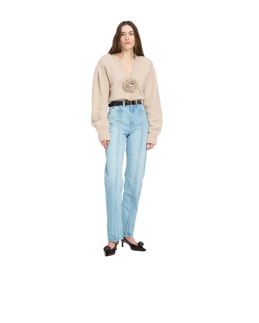 Rotate High-Waisted Zipper Seam Organic Cotton Straight-Leg Jeans