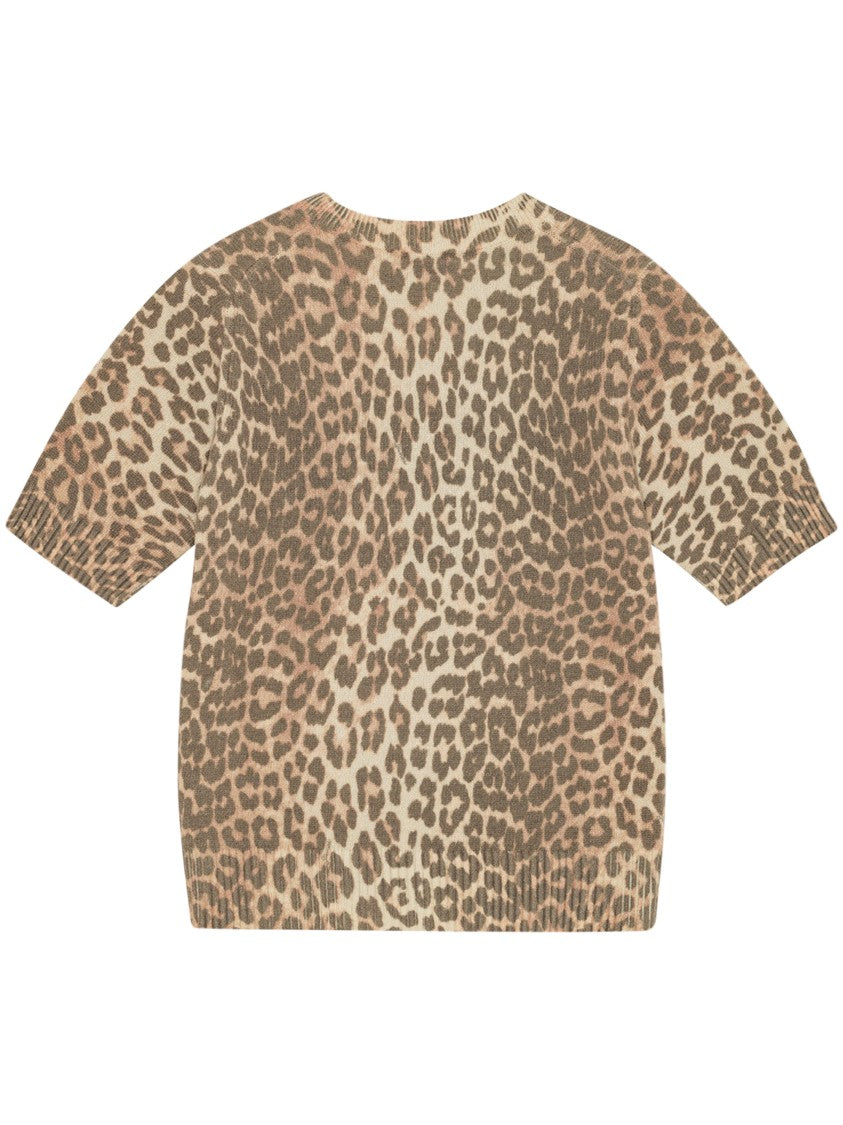 Ganni Leopard Print Wool Blend Ganni T-Shirt With Graphic Design