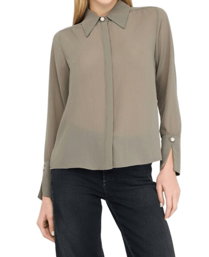Liu Jo Georgette Blouse With Classic French Collar And Pearl Detail