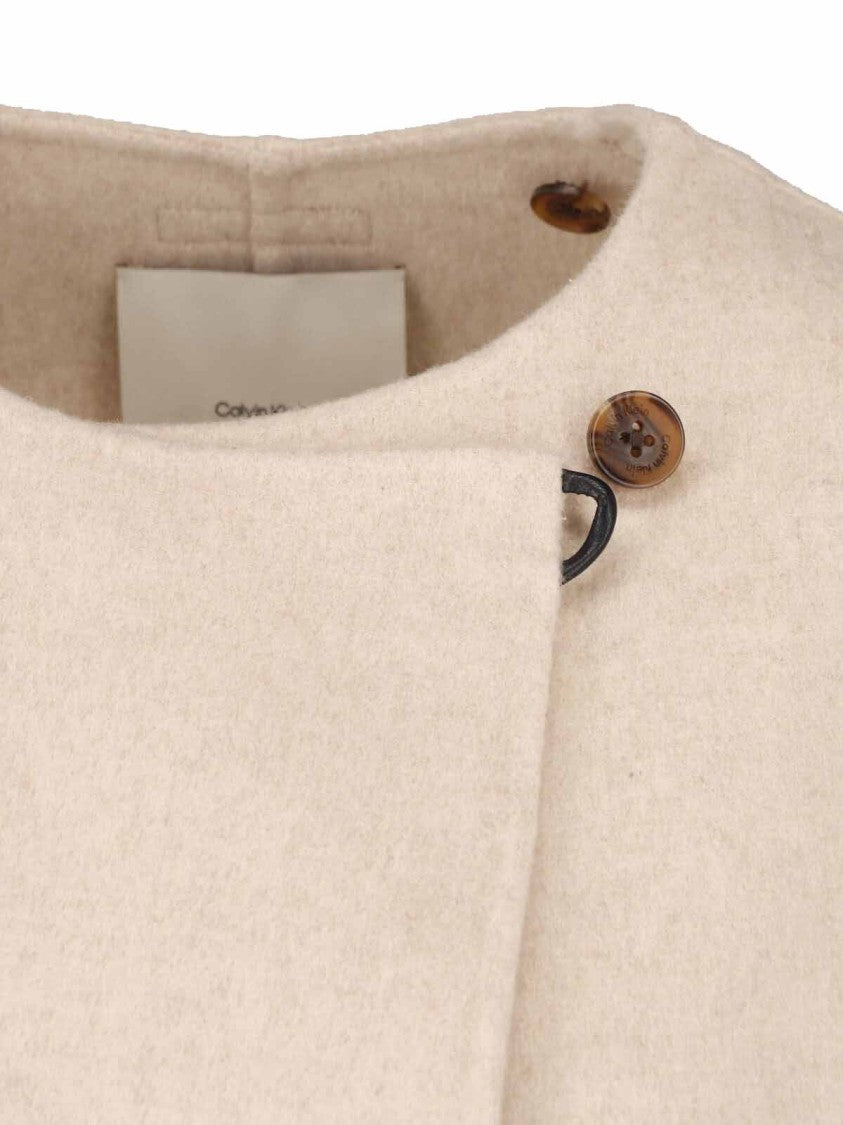 Calvin Klein Asymmetrical Collar Scarf Beige Jacket