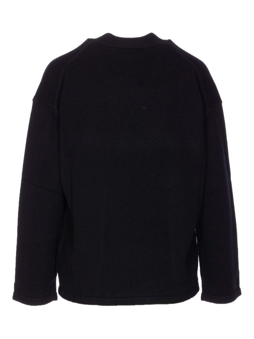 Max Mara Relaxed Fit Black Knit Crewneck Sweater In Wool-Cashmere Blend