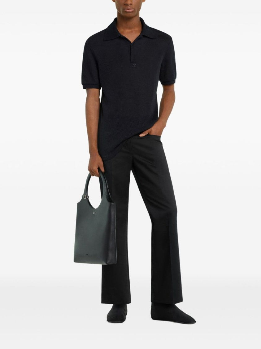 Courrèges Textured Knit Polo Shirt With Traditional Collar