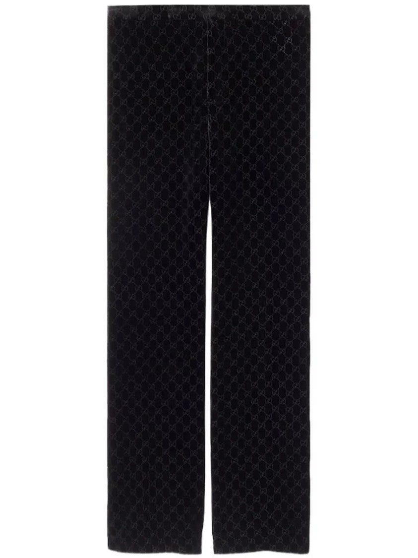 Gucci Black Straight-Leg Subtle Monogram Velvety Pants
