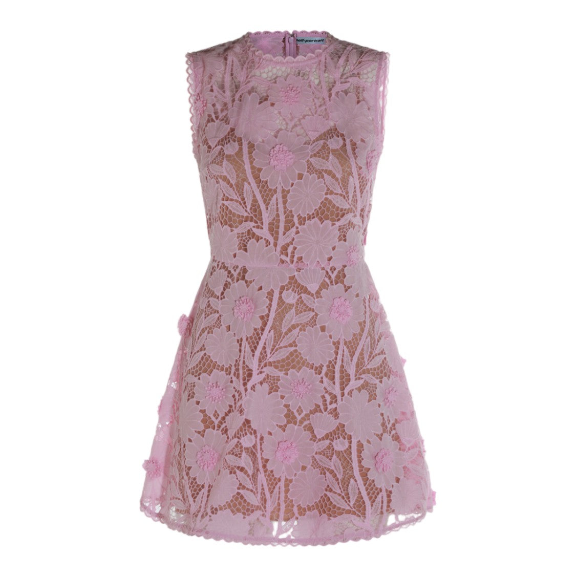 Self-Portrait Sleeveless Mini Dress With Floral Lace Overlay And Appliqués
