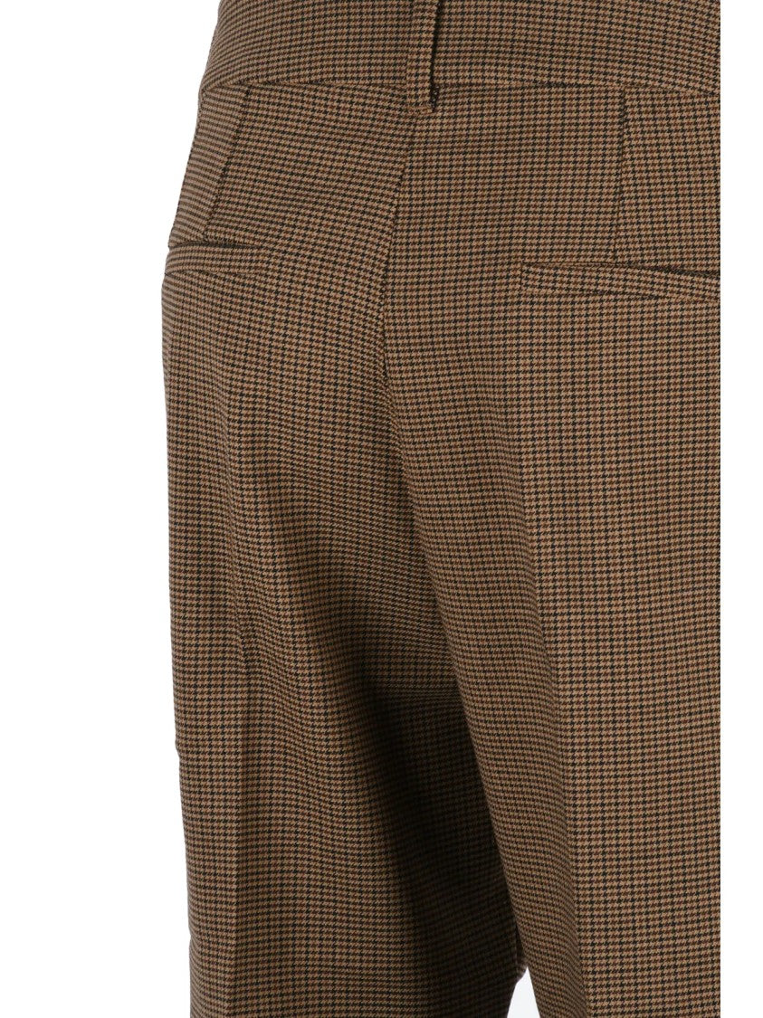 Marella Beige Checkered Virgin Wool-Blend Pants
