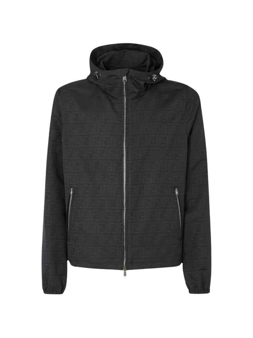 Fendi Black Ff Zucca Jacquard Nylon Blouson With Palladium Finish