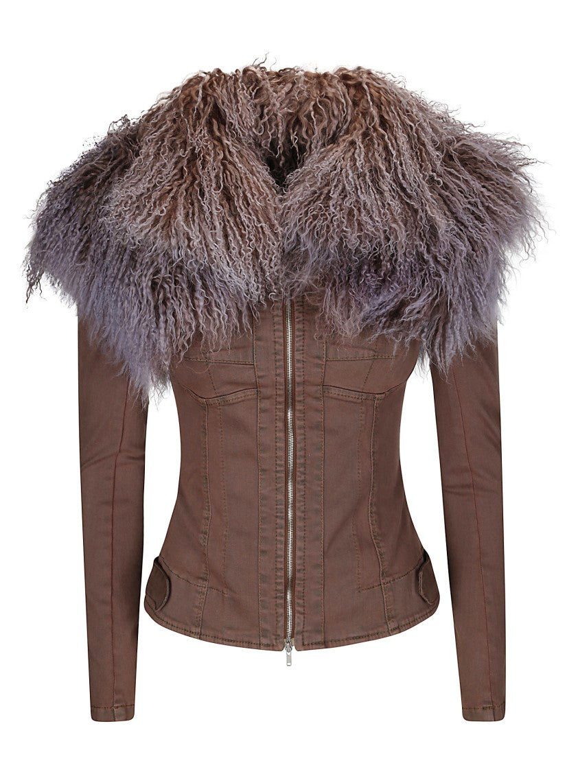 Knwls Cotton Zip Jacket With Fur Collar