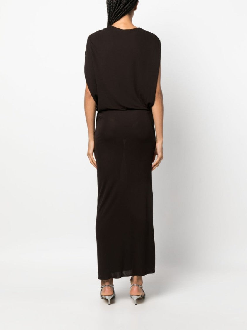 Lanvin Coffee Brown Jersey Maxi Dress
