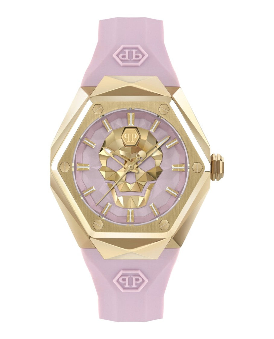 Philipp Plein $Kull Spikes Silicone Watch With Yellow Gold Case
