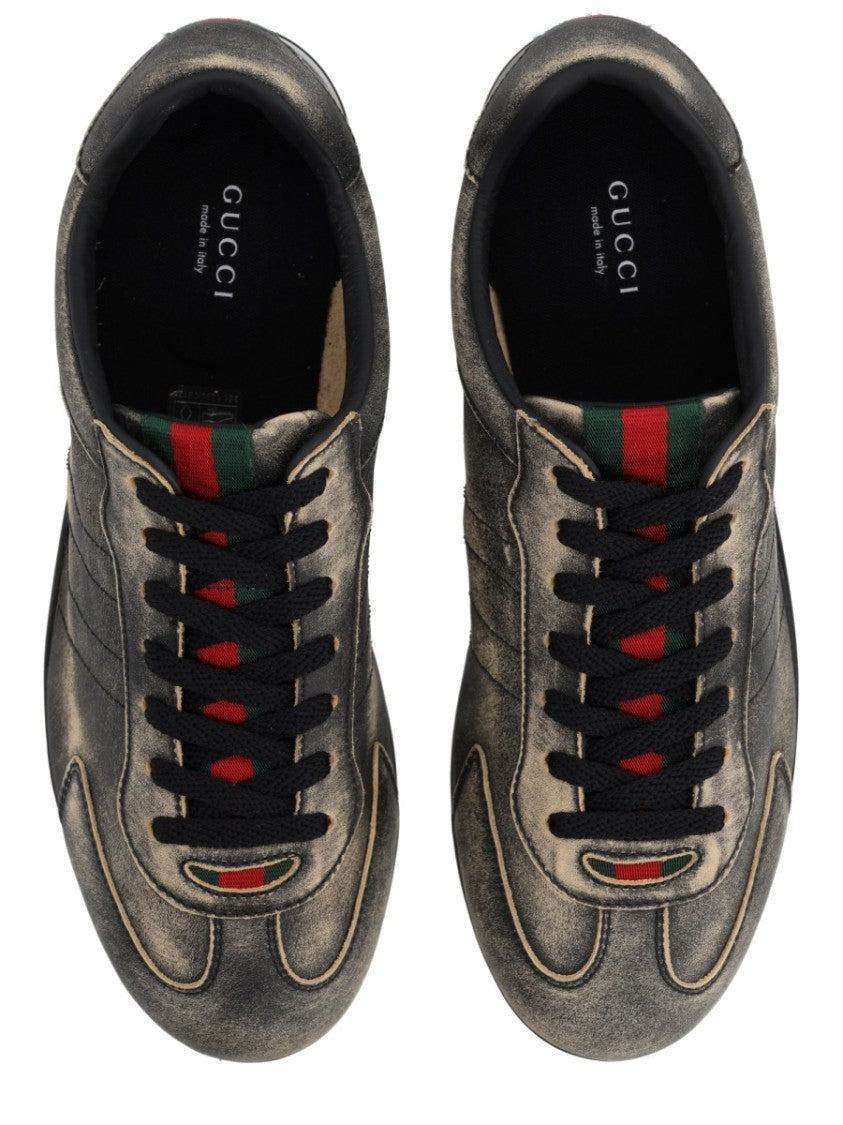 Gucci Shift Distressed Calf Leather Sneakers