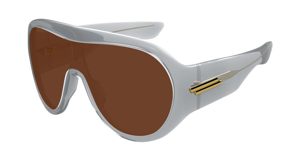 Bottega Veneta Grey Translucent Grey Frame Oversized Shield Sunglasses