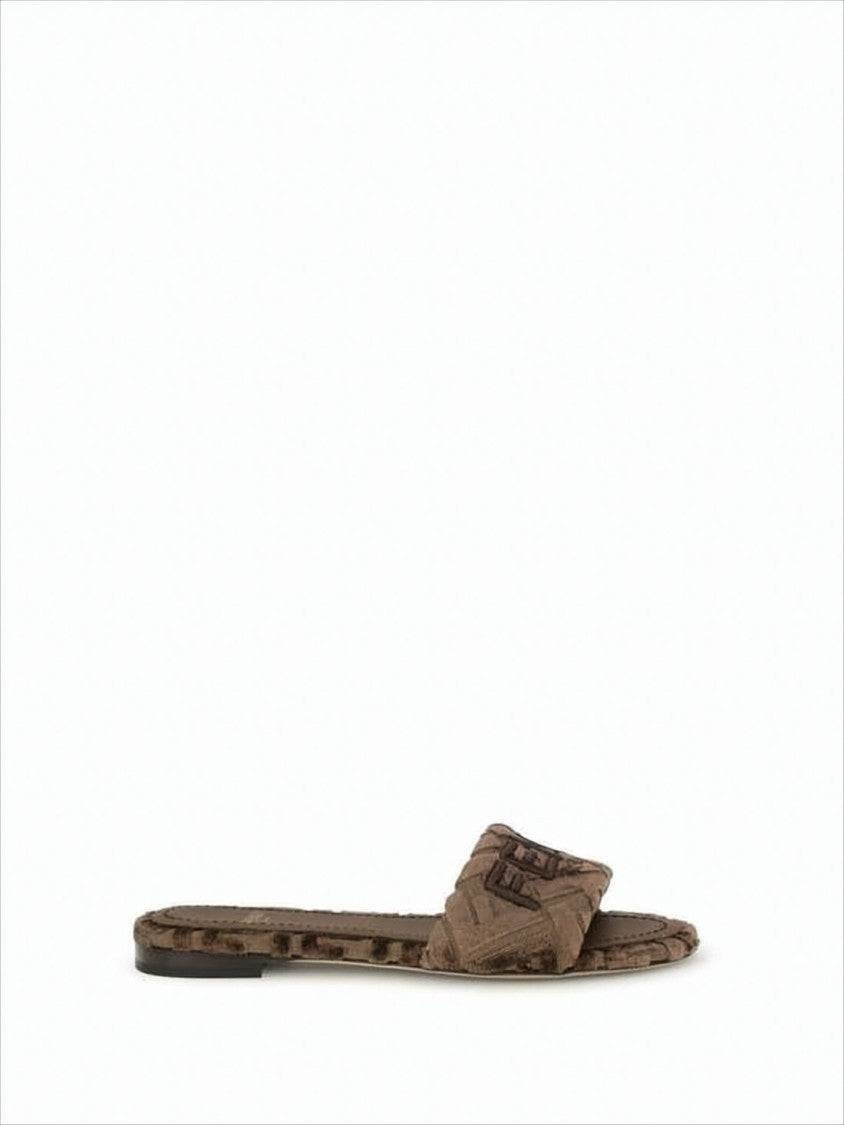 Fendi Flat Slide Sandals With Chevron Velvet Upper