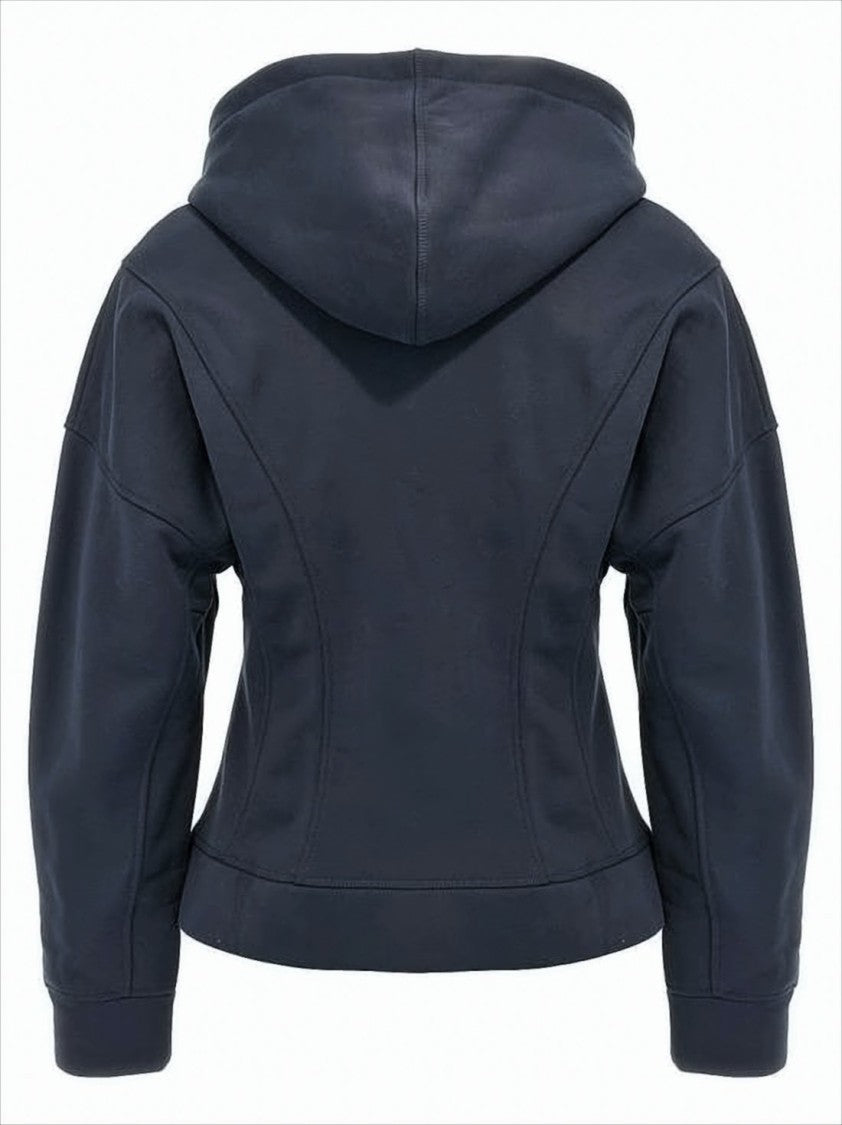 Ganni Fitted Blue Organic Cotton Hoodie With Structured Seam Detailing
