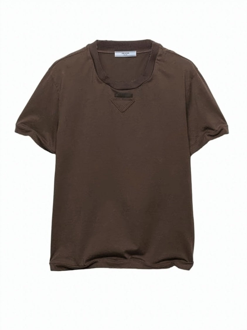 Prada Short-Sleeved Crew Neck T-Shirt With Triangular Patch Detail