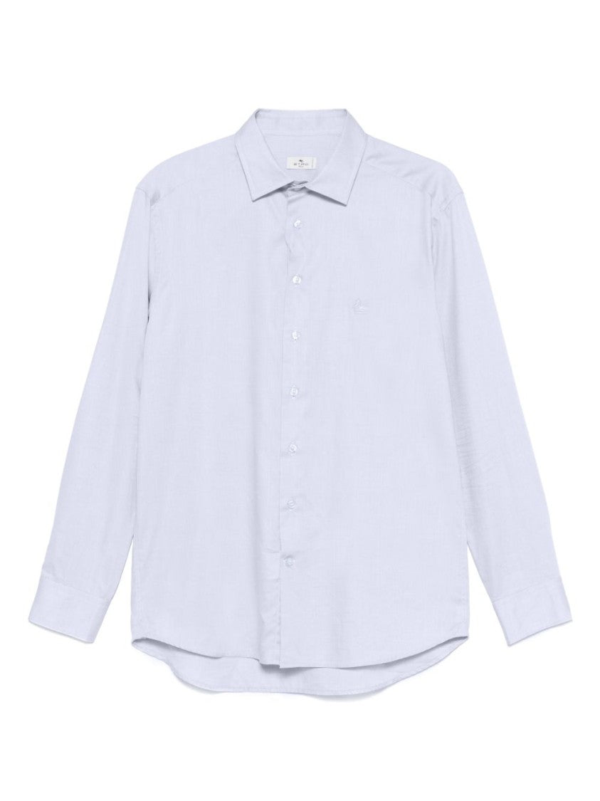 Etro Celeste Cotton Shirt With Classic Design