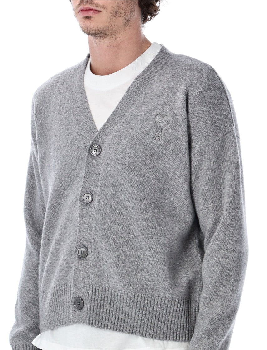 Ami Paris Grey Adc V-Neck Knit Cardigan
