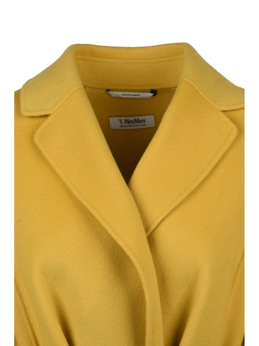 Max Mara Tailored Yellow Virgin Wool Short Coat With Elegant Belt Closure