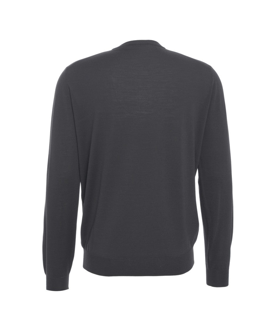 Gender Slim Fit Black Sweater With Round Neckline And Ribbed Details