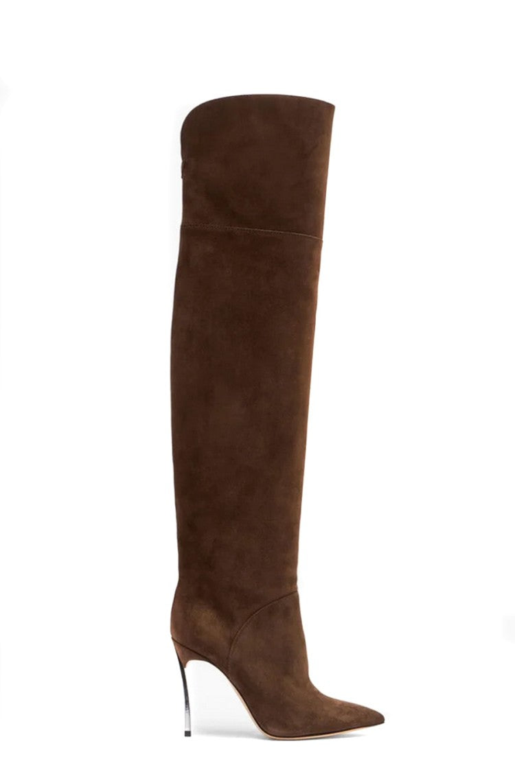 Casadei Brown Suede Over-The-Knee Blade Boots
