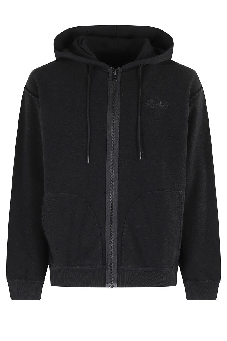 Mm6 By Maison Margiela Cropped Black Sweatshirt With Adjustable Hood