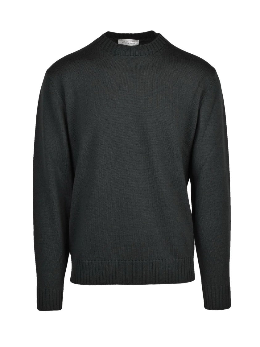 Filippo De Laurentiis Crew Neck Pullover In Military Green Wool