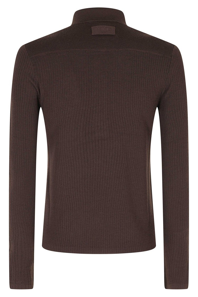 Ports 1961 Chocolate Ribbed Wool-Blend Polo Shirt