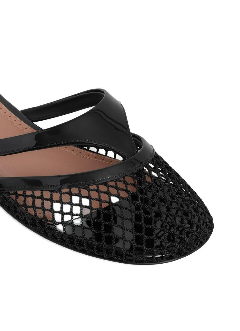 Alaïa Infradito Flat Mules In Fishnet And Leather
