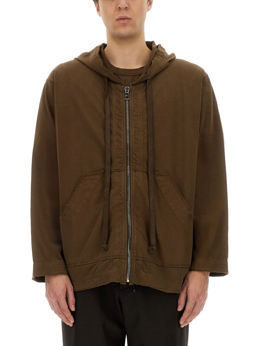 Uma Wang Brown Oversized Zipper Hoodie
