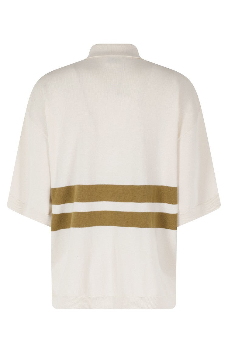 The Attico Beige Striped-Inserts Embroidered-Logo Cotton Polo Shirt