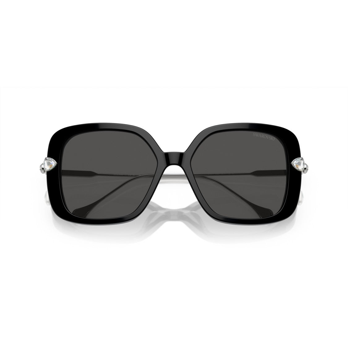 Swarovski 0Sk6011 Large Square Black Acetate Sunglasses With Crystal Embellishments