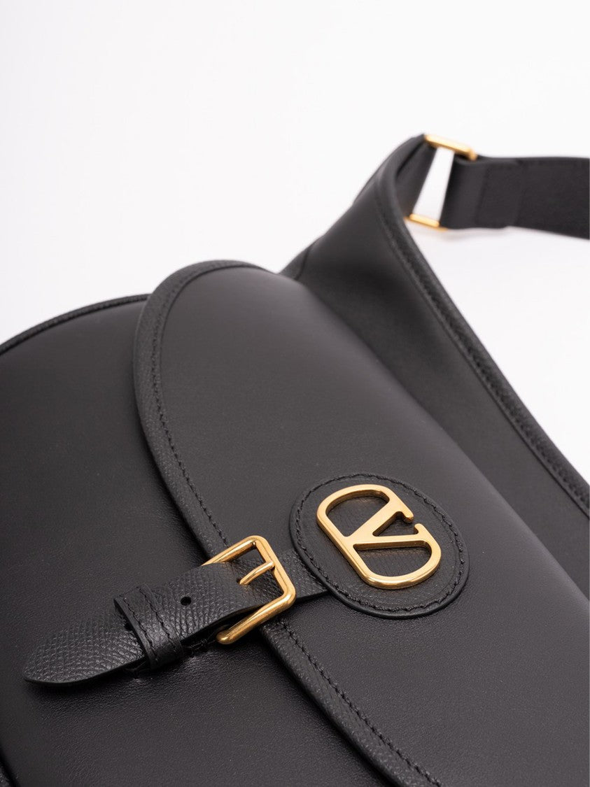 Valentino Black Curved Flap Logo Belt Bag