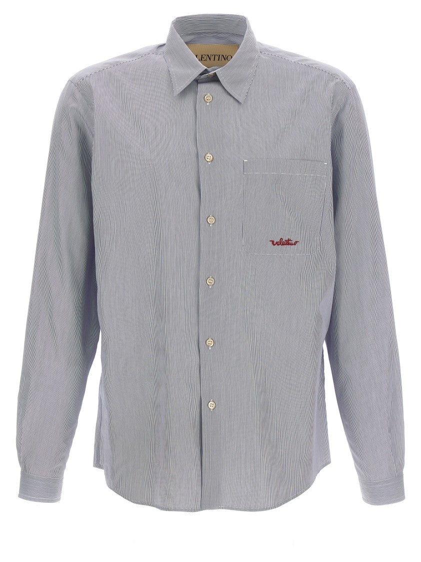 Valentino Garavani Classic Striped Cotton Shirt With Logo Embroidery